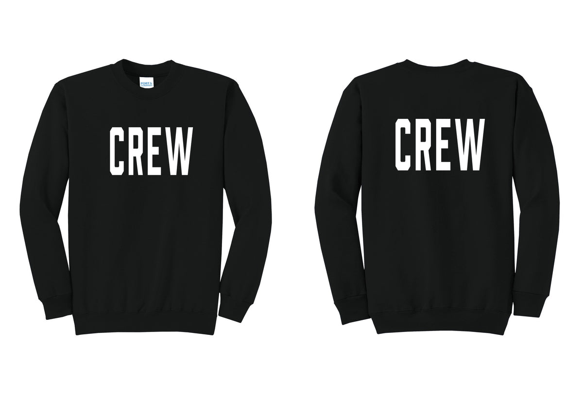 NYC Factory Crew Cotton Fleece Crewneck Sweatshirt for Event Staff & Production Teams (Classic) - Front + Back - Black