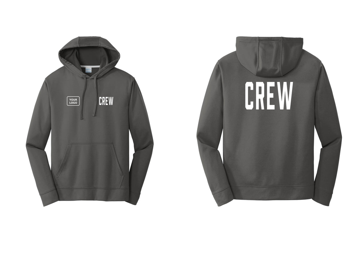 NYC Factory Custom Work Crew Uniform Performance Hooded Fleece Pullover Sweatshirt with Your Logo (Classic) - CREW + Your Logo + Back - Charcoal