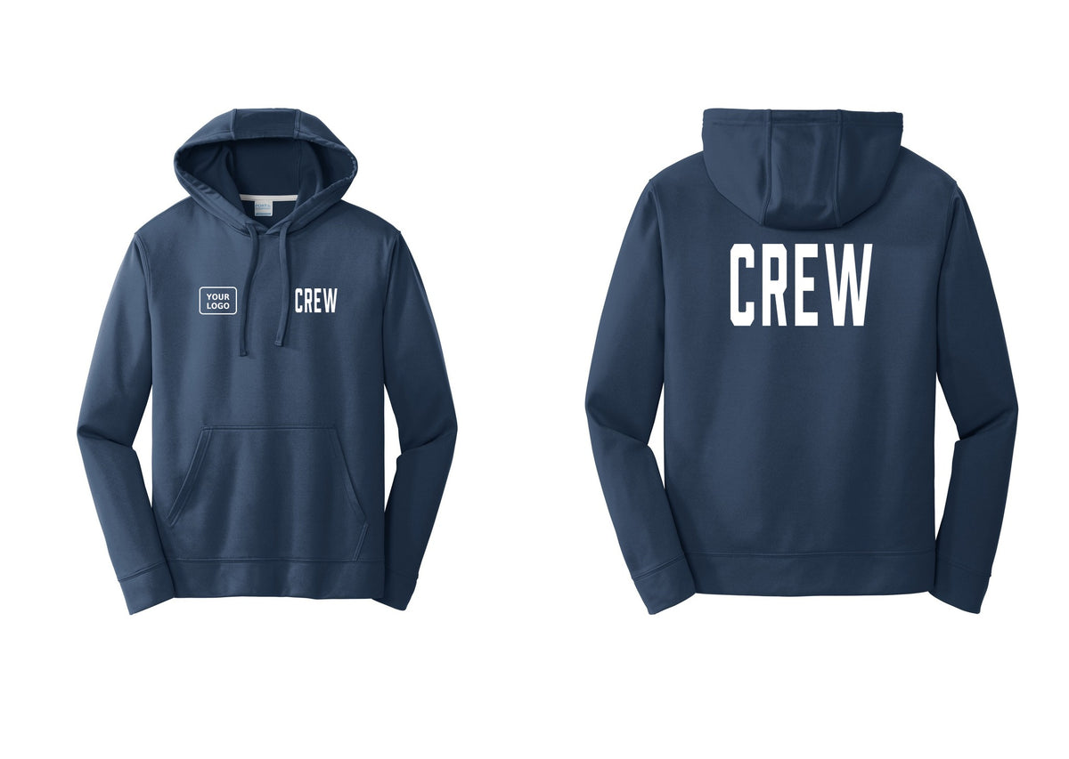 NYC Factory Custom Work Crew Uniform Performance Hooded Fleece Pullover Sweatshirt with Your Logo (Classic) - CREW + Your Logo + Back - Navy