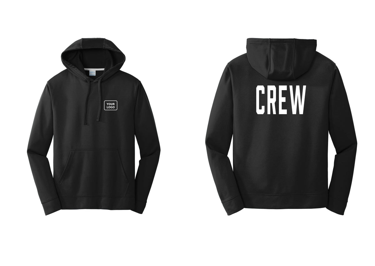 NYC Factory Custom Work Crew Uniform Performance Hooded Fleece Pullover Sweatshirt with Your Logo (Classic) - Your Logo + Back - Black