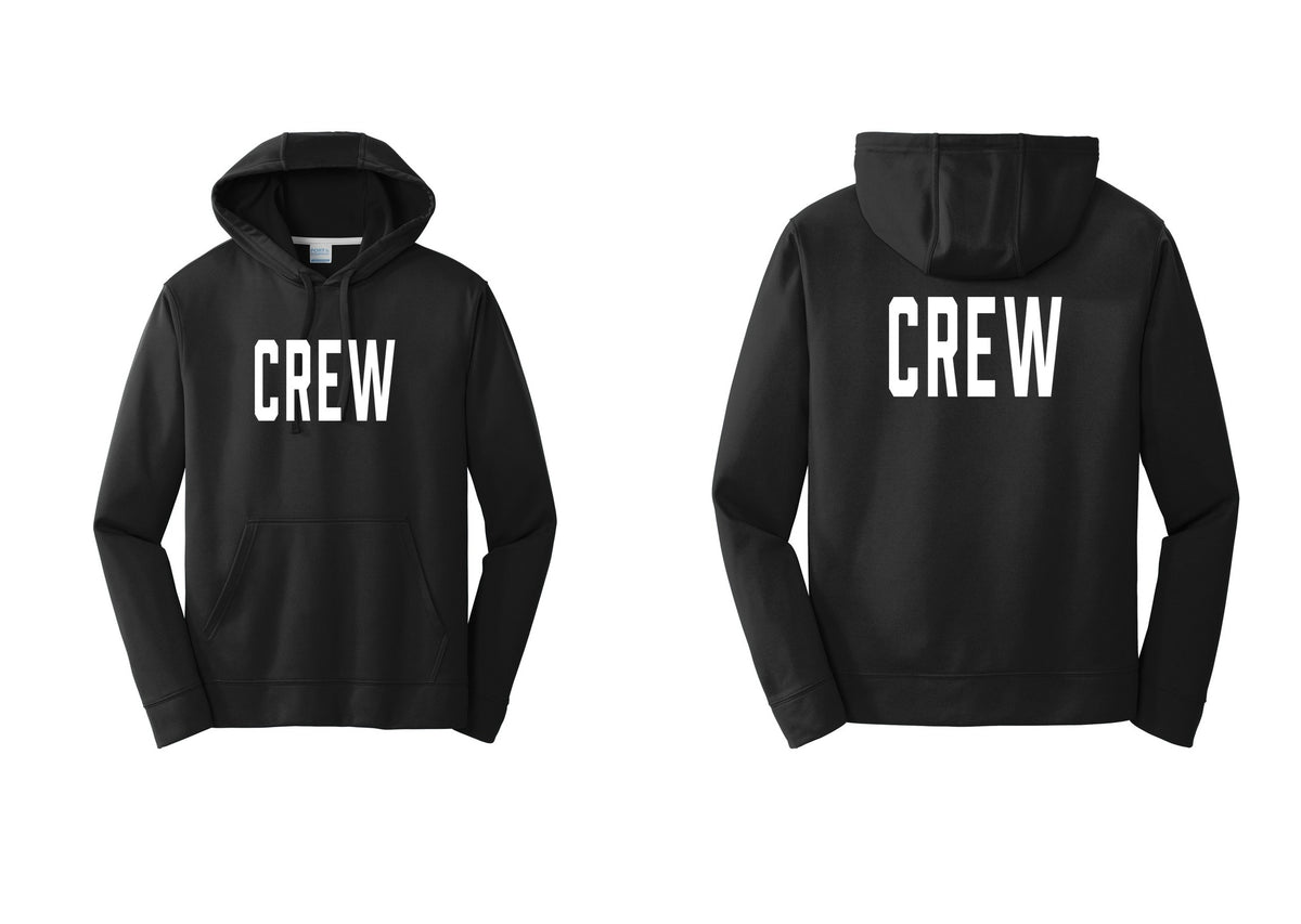 NYC Factory Crew Performance Hooded Fleece Pullover Sweatshirt for Event Staff & Production Teams (Classic) - Front + Back - Black