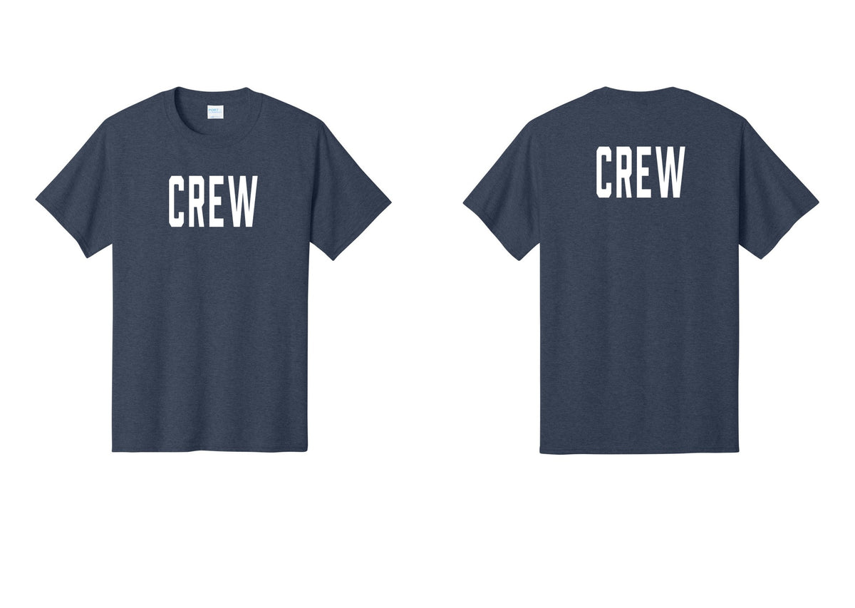 NYC Factory Crew T-Shirt, Condensed Lettering - Front + Back - Heather Navy