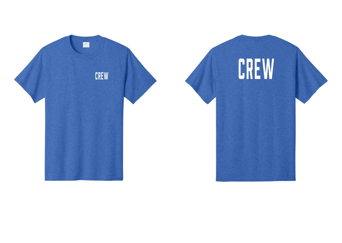 NYC Factory Crew T-Shirt, Condensed Lettering - Chest + Back - Heather Royal
