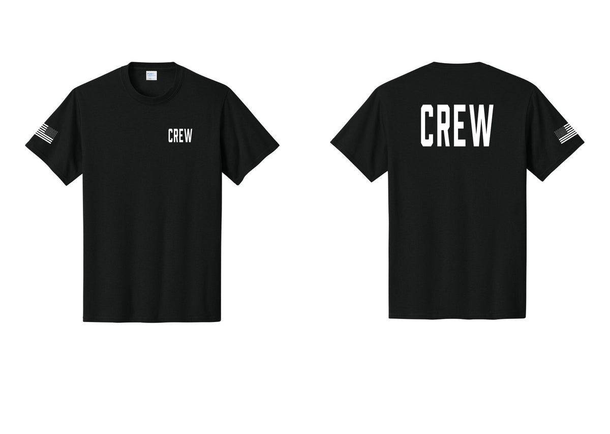 NYC Factory Crew T-Shirt for Event Staff & Production Teams (Classic) - Chest + Back + US Flag Sleeve - Black