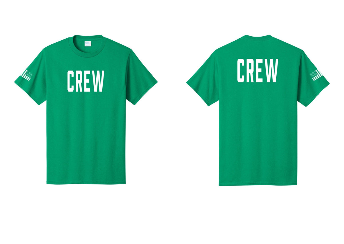 NYC Factory Crew T-Shirt for Event Staff & Production Teams (Classic) - Front + Back + US Flag Sleeve - Kelly