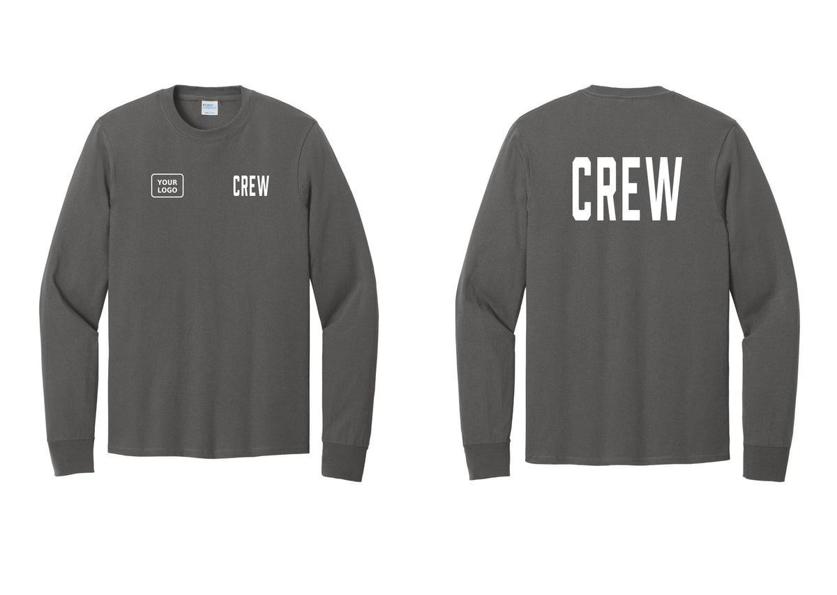 NYC Factory Custom Work Crew Uniform Cotton Long Sleeve Tee with Your Logo (Classic) - CREW + Your Logo + Back - Charcoal