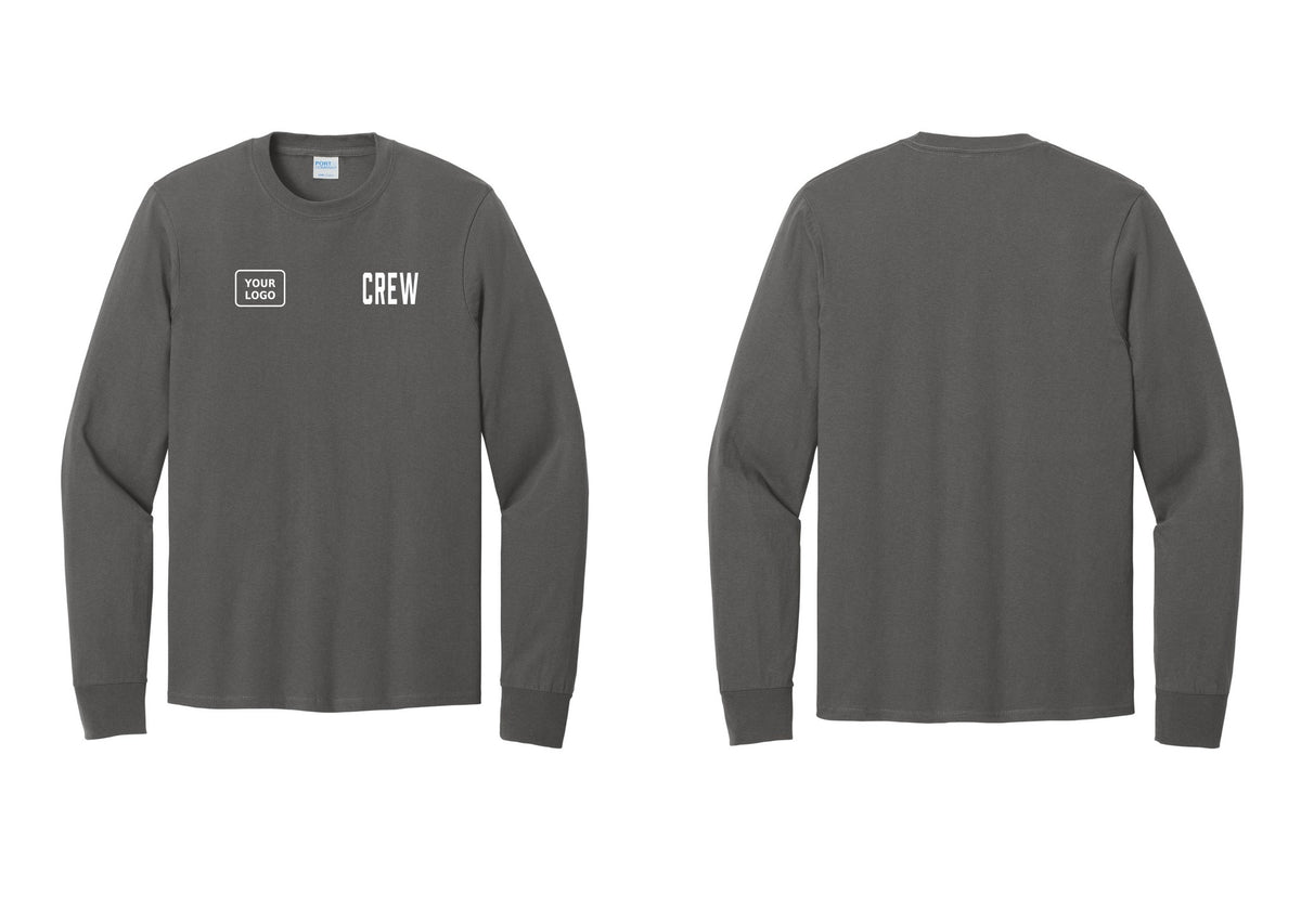 NYC Factory Custom Work Crew Uniform Cotton Long Sleeve Tee with Your Logo (Classic) - CREW + Your Logo - Charcoal