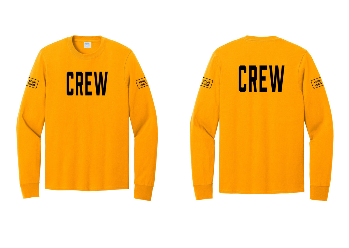 NYC Factory Custom Work Crew Uniform Cotton Long Sleeve Tee with Your Logo (Classic) - Front + Back + Your Logo Sleeves - Gold
