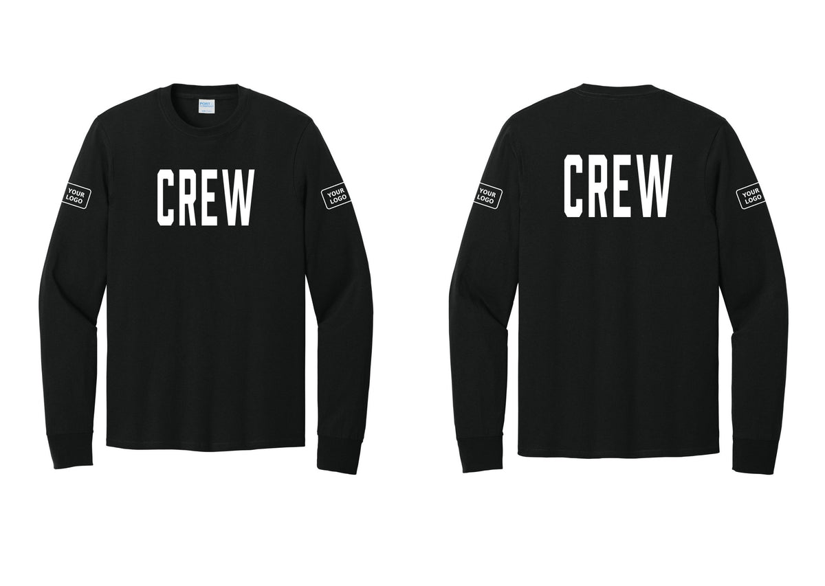 NYC Factory Custom Work Crew Uniform Cotton Long Sleeve Tee with Your Logo (Classic) - Front + Back + Your Logo Sleeves - Black