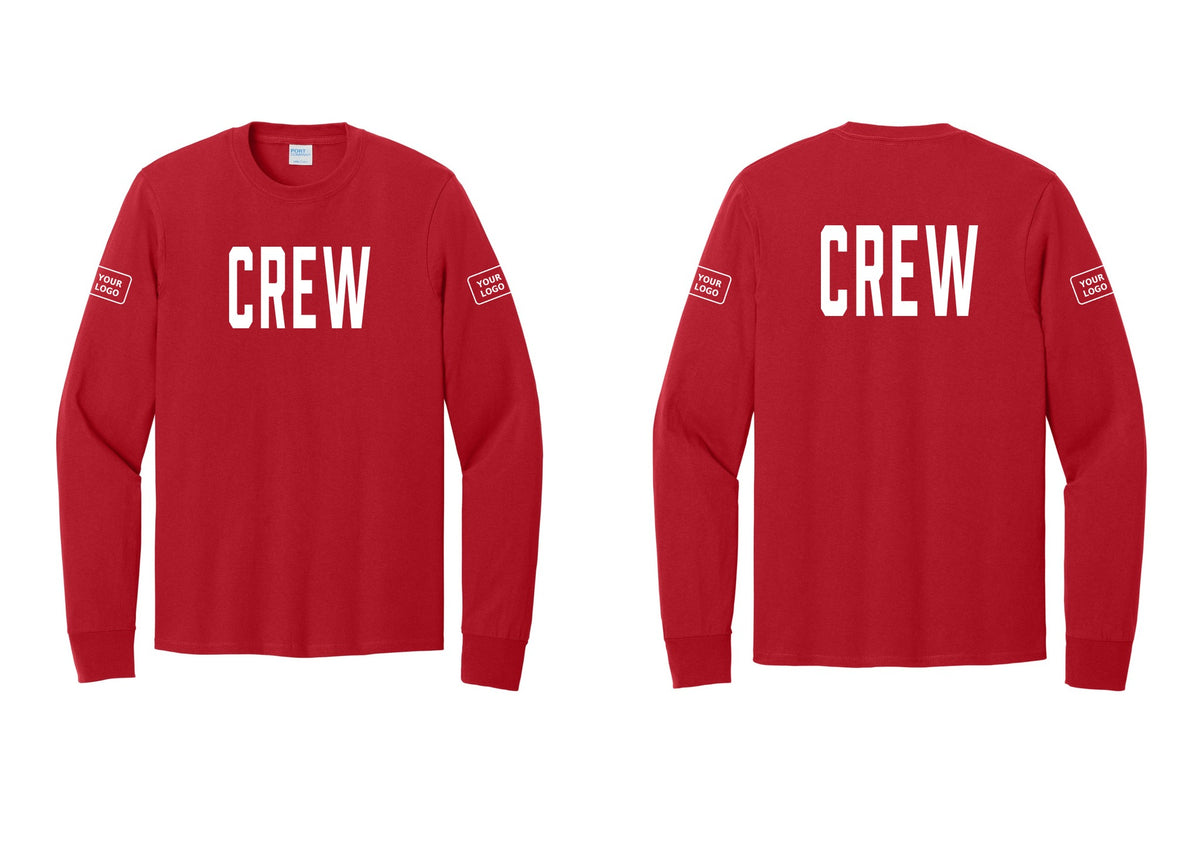 NYC Factory Custom Work Crew Uniform Cotton Long Sleeve Tee with Your Logo (Classic) - Front + Back + Your Logo Sleeves - Red