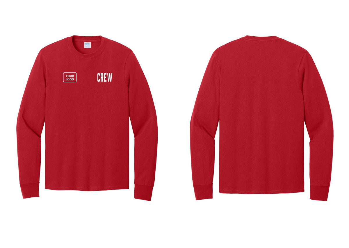 NYC Factory Custom Work Crew Uniform Cotton Long Sleeve Tee with Your Logo (Classic) - CREW + Your Logo - Red