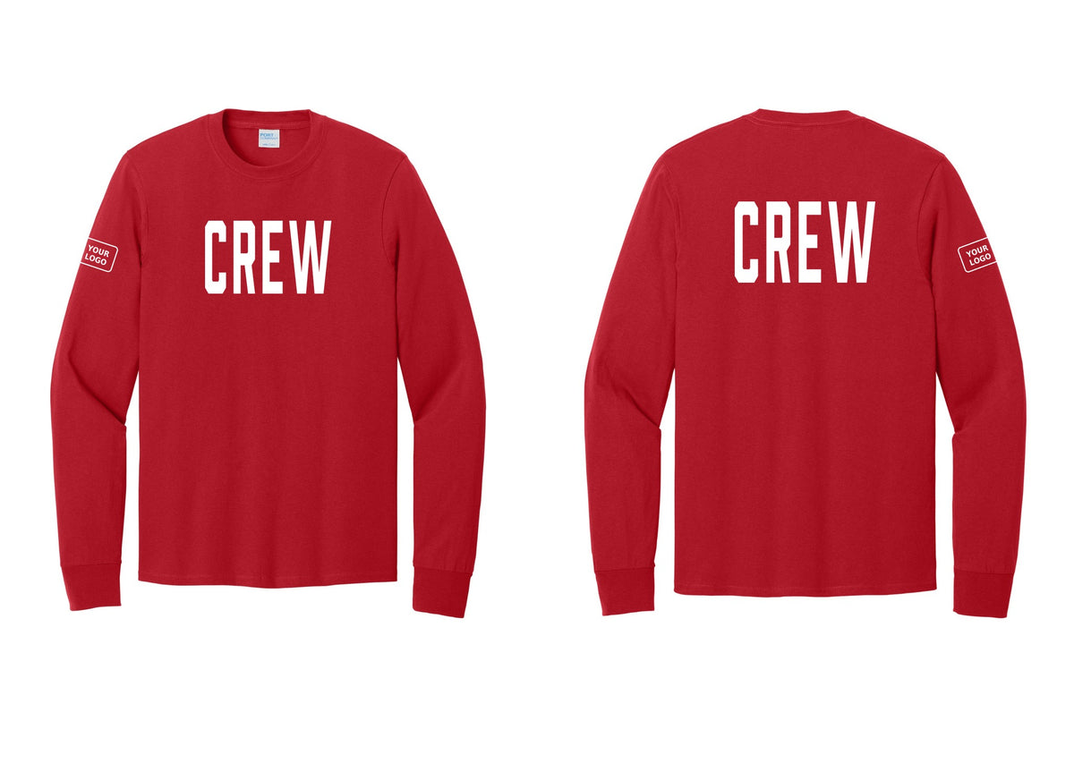 NYC Factory Custom Work Crew Uniform Cotton Long Sleeve Tee with Your Logo (Classic) - Front + Back + Your Logo Sleeve - Red