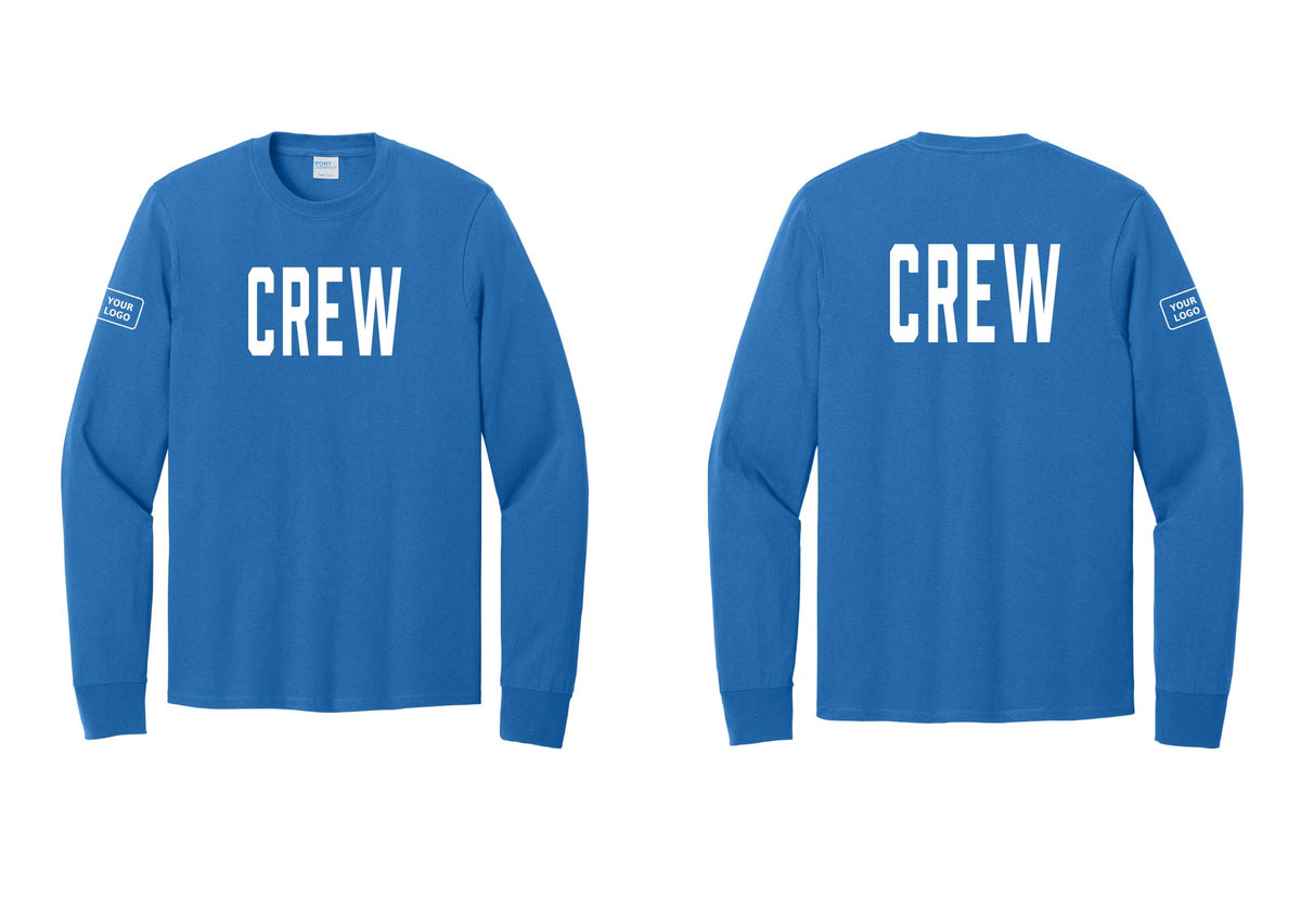 NYC Factory Custom Work Crew Uniform Cotton Long Sleeve Tee with Your Logo (Classic) - Front + Back + Your Logo Sleeve - Royal