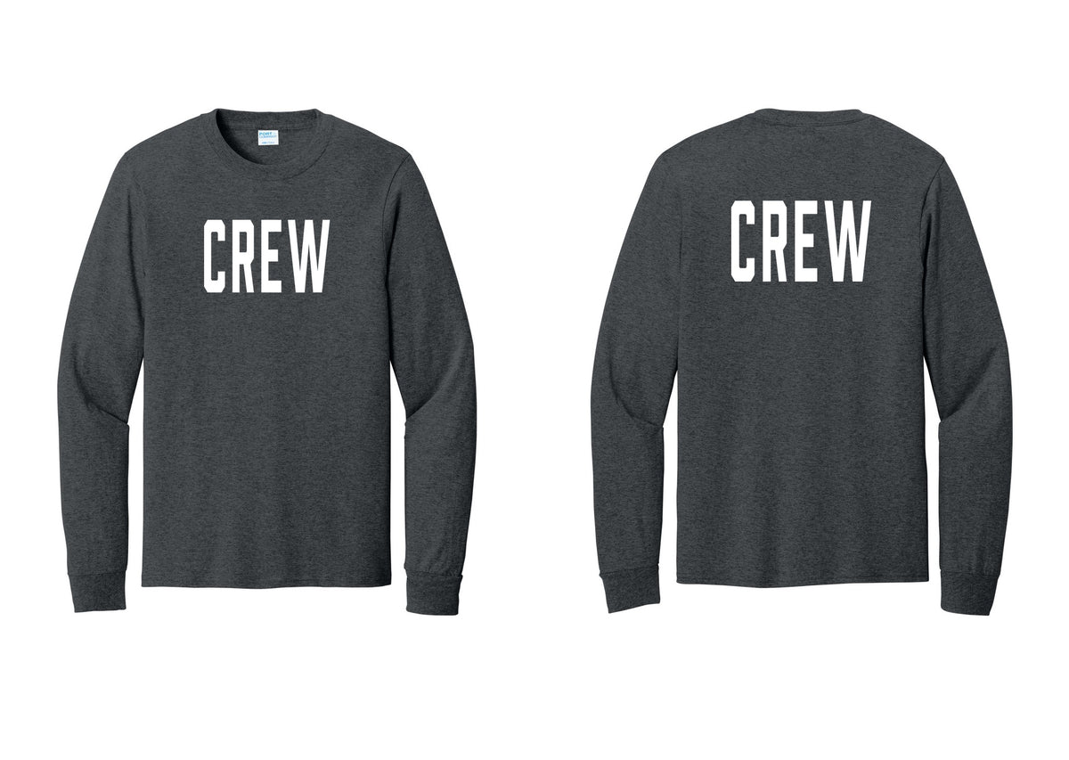 NYC Factory Crew Cotton Long Sleeve T-Shirt for Event Staff & Production Teams (Classic) - Front + Back - Dark Heather Grey
