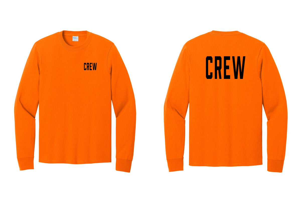 NYC Factory Crew Cotton Long Sleeve T-Shirt for Event Staff & Production Teams (Classic) - Chest + Back - Safety Orange