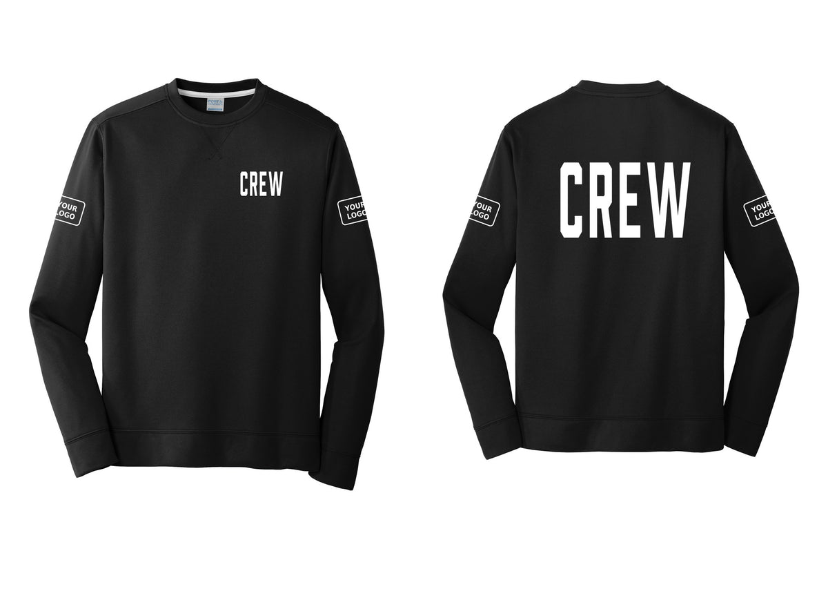NYC Factory Custom Work Crew Uniform Performance Fleece Crewneck Sweatshirt with Your Logo (Classic) - Chest + Back + Your Logo Sleeves - Black