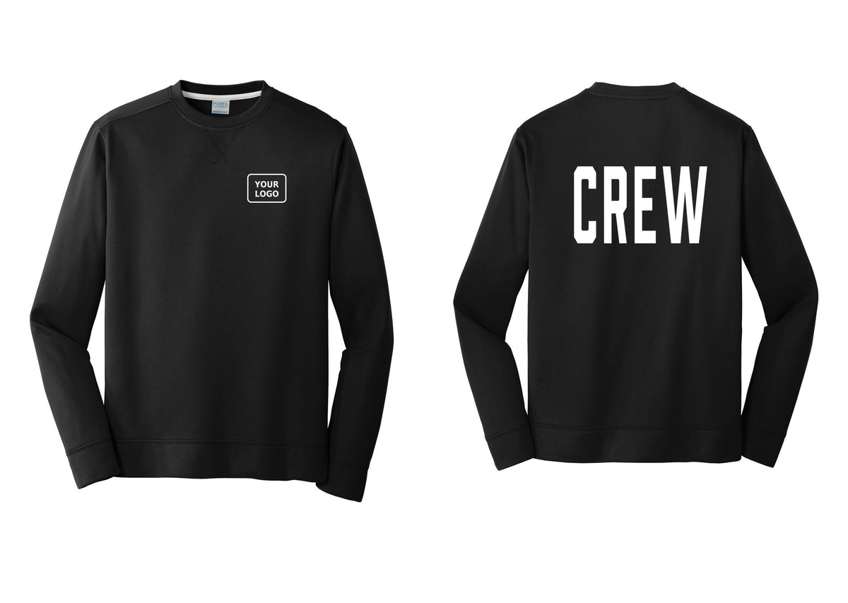 NYC Factory Custom Work Crew Uniform Performance Fleece Crewneck Sweatshirt with Your Logo (Classic) - Your Logo + Back - Black