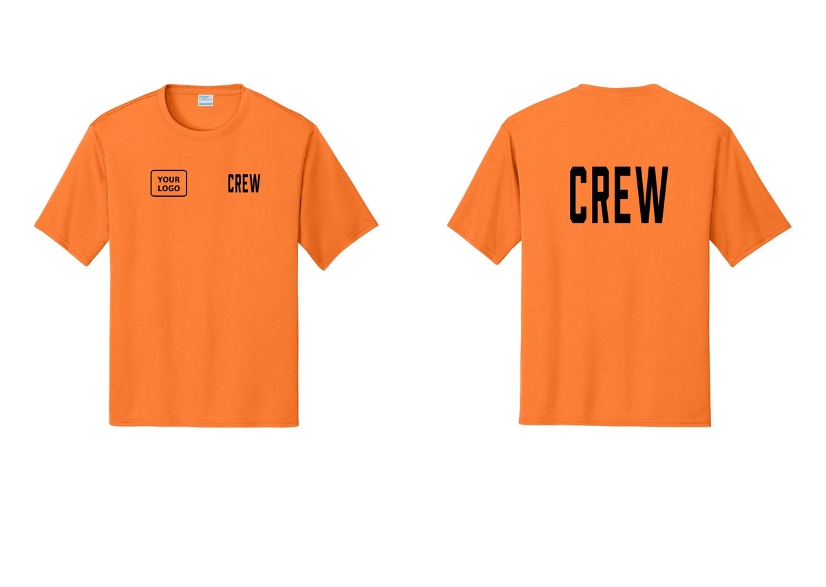 NYC Factory Custom Work Crew Uniform Performance Tee with Your Logo (Classic) - CREW + Your Logo + Back - Neon Orange