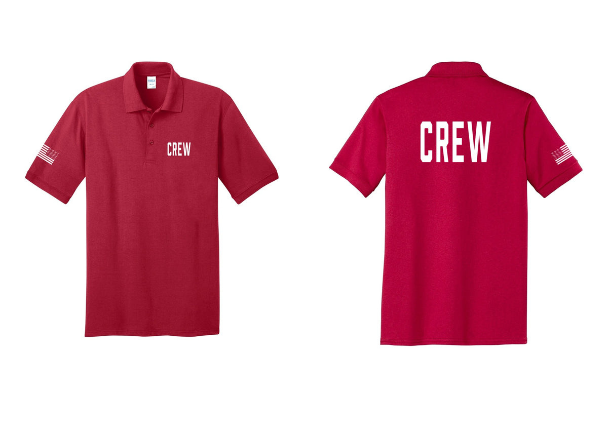 NYC Factory Crew Polo Shirt for Event Staff & Production Teams (Classic) - Chest + Back + US Flag Sleeve - Red