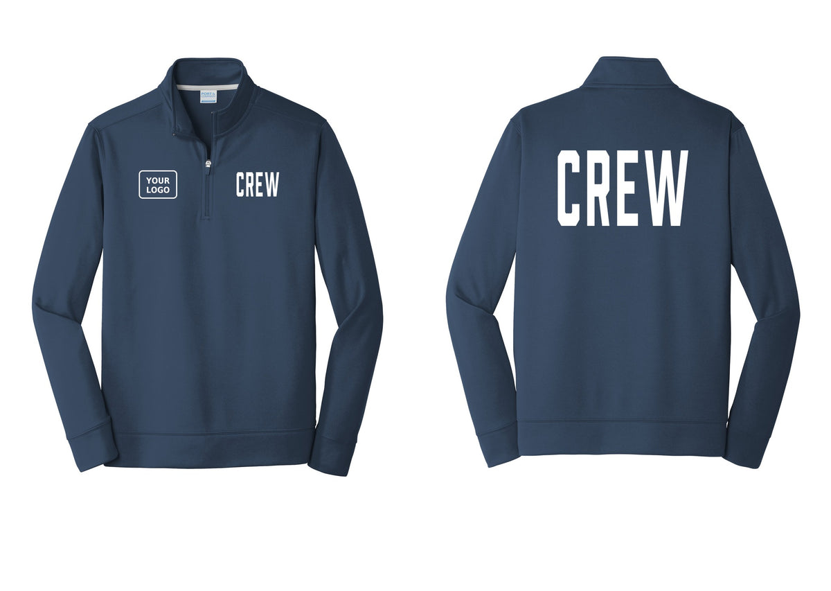 NYC Factory Custom Work Crew Uniform Performance Fleece 1/4-Zip Pullover Sweatshirt with Your Logo (Classic) - CREW + Your Logo + Back - Navy