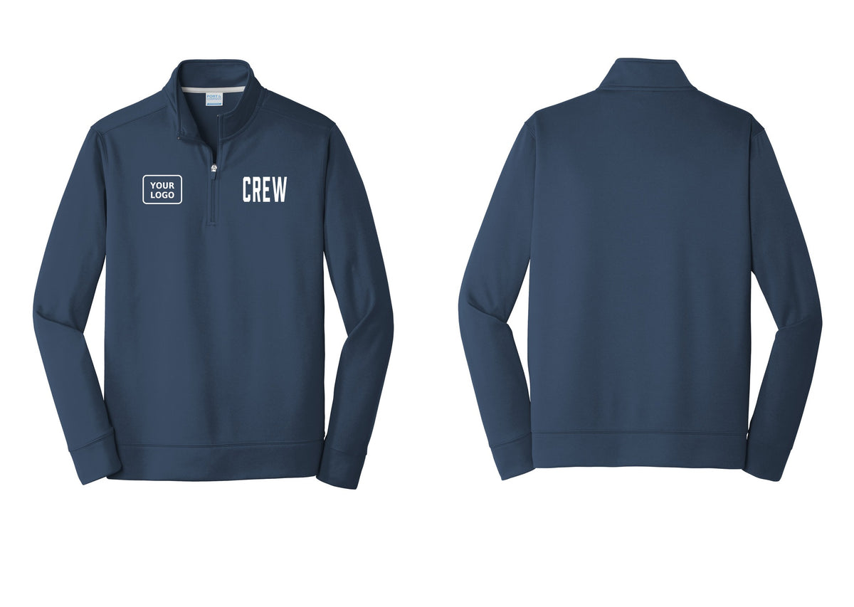 NYC Factory Custom Work Crew Uniform Performance Fleece 1/4-Zip Pullover Sweatshirt with Your Logo (Classic) - CREW + Your Logo - Navy