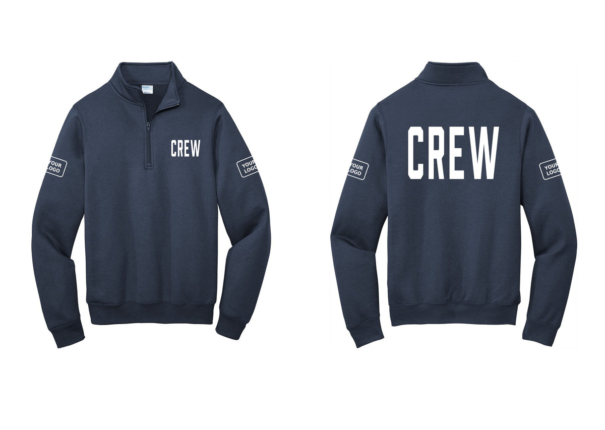 NYC Factory Custom Work Crew Uniform Cotton Fleece 1/4-Zip Pullover Sweatshirt with Your Logo (Classic) - Chest + Back + Your Logo Sleeves - Navy