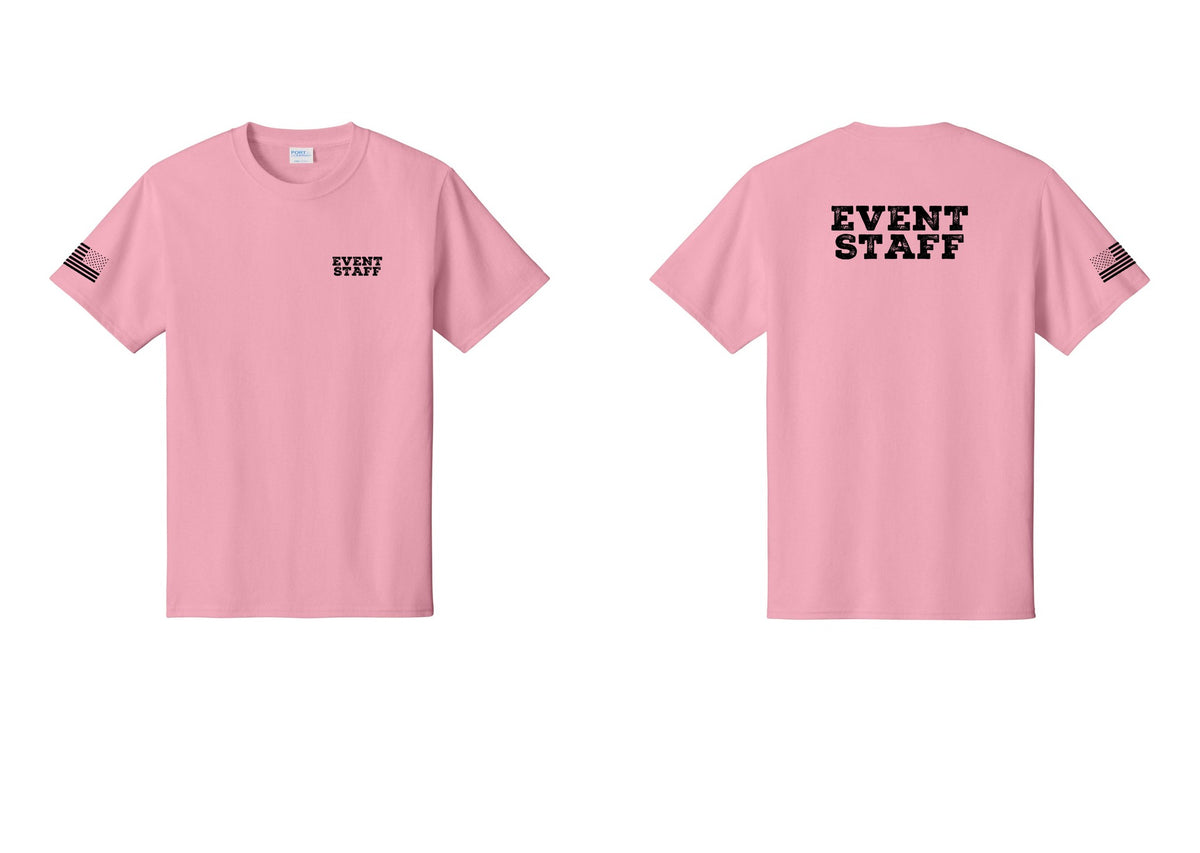 NYC Factory Event Staff T-Shirt - Chest + Back + US Flag Sleeve - Candy Pink