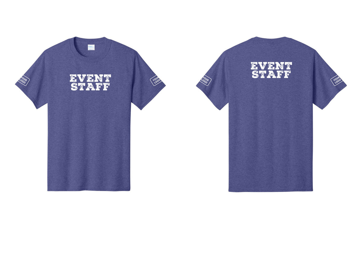 NYC Factory Custom Logo Event Staff T-Shirt - Front + Back + Your Logo Sleeves - Heather Purple