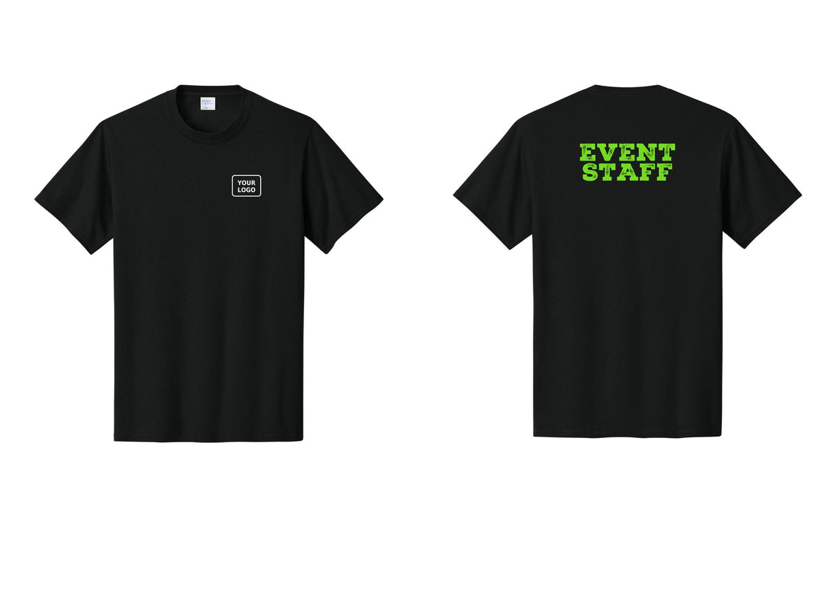 NYC Factory Custom Logo Event Staff T-Shirt - Your Logo + Back - Black / Neon