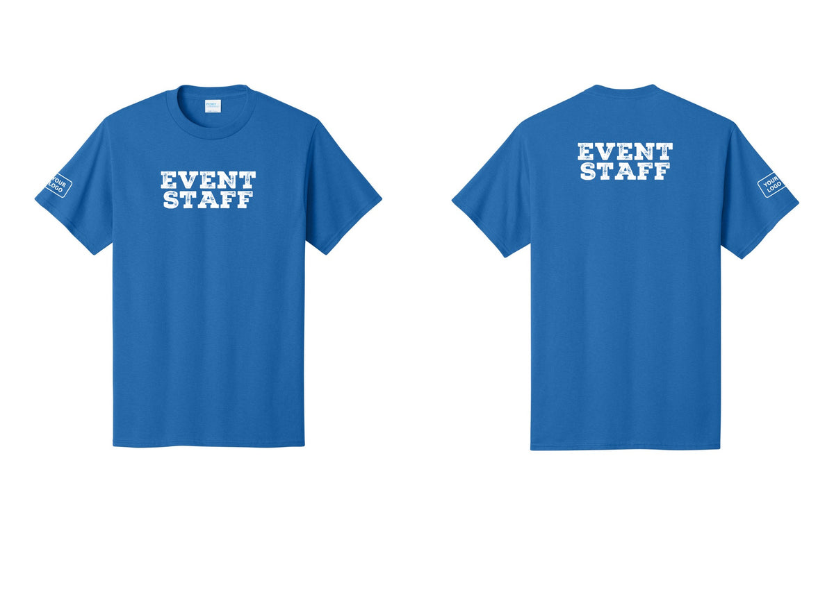 NYC Factory Custom Logo Event Staff T-Shirt - Front + Back + Your Logo Sleeve - Royal