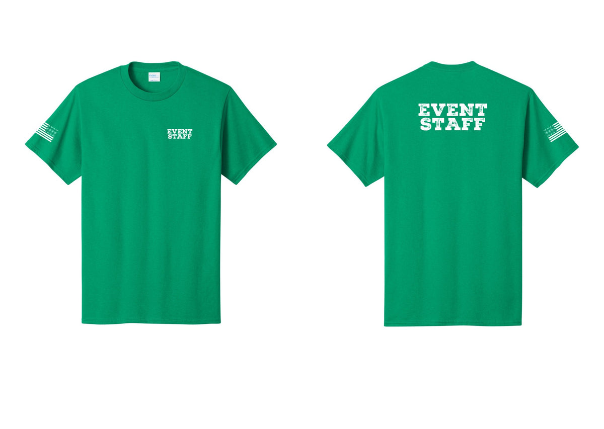 NYC Factory Event Staff T-Shirt - Chest + Back + US Flag Sleeve - Kelly