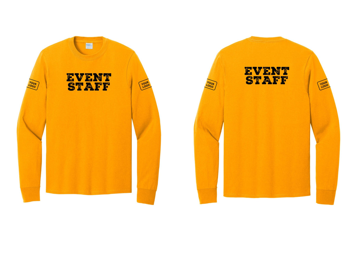 NYC Factory Custom Logo Event Staff Cotton Long Sleeve T-Shirt (Rustic) - Front + Back + Your Logo Sleeves - Gold
