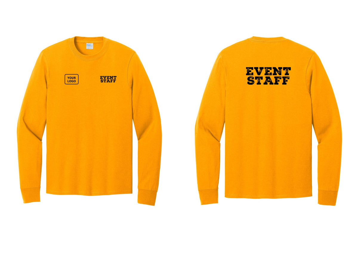 NYC Factory Custom Logo Event Staff Cotton Long Sleeve T-Shirt (Rustic) - EVENT STAFF + Your Logo + Back - Gold