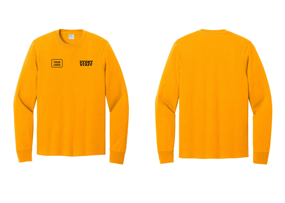 NYC Factory Custom Logo Event Staff Cotton Long Sleeve T-Shirt (Rustic) - EVENT STAFF + Your Logo - Gold