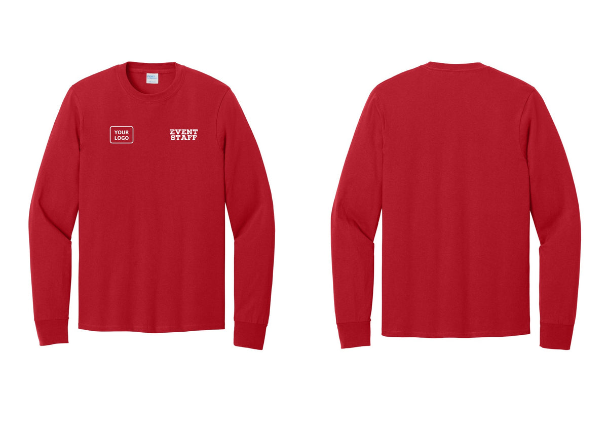 NYC Factory Custom Logo Event Staff Cotton Long Sleeve T-Shirt (Rustic) - EVENT STAFF + Your Logo - Red