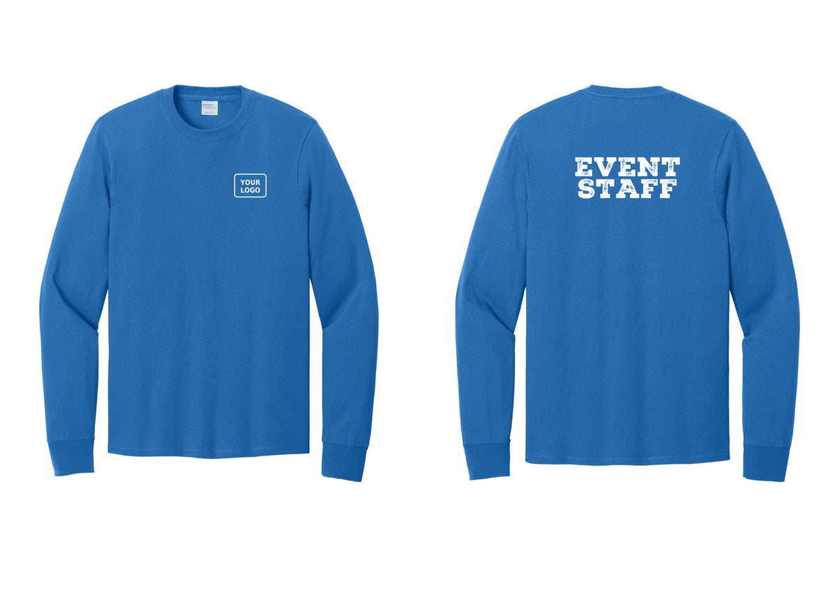 NYC Factory Custom Logo Event Staff Cotton Long Sleeve T-Shirt (Rustic) - Your Logo + Back - Royal