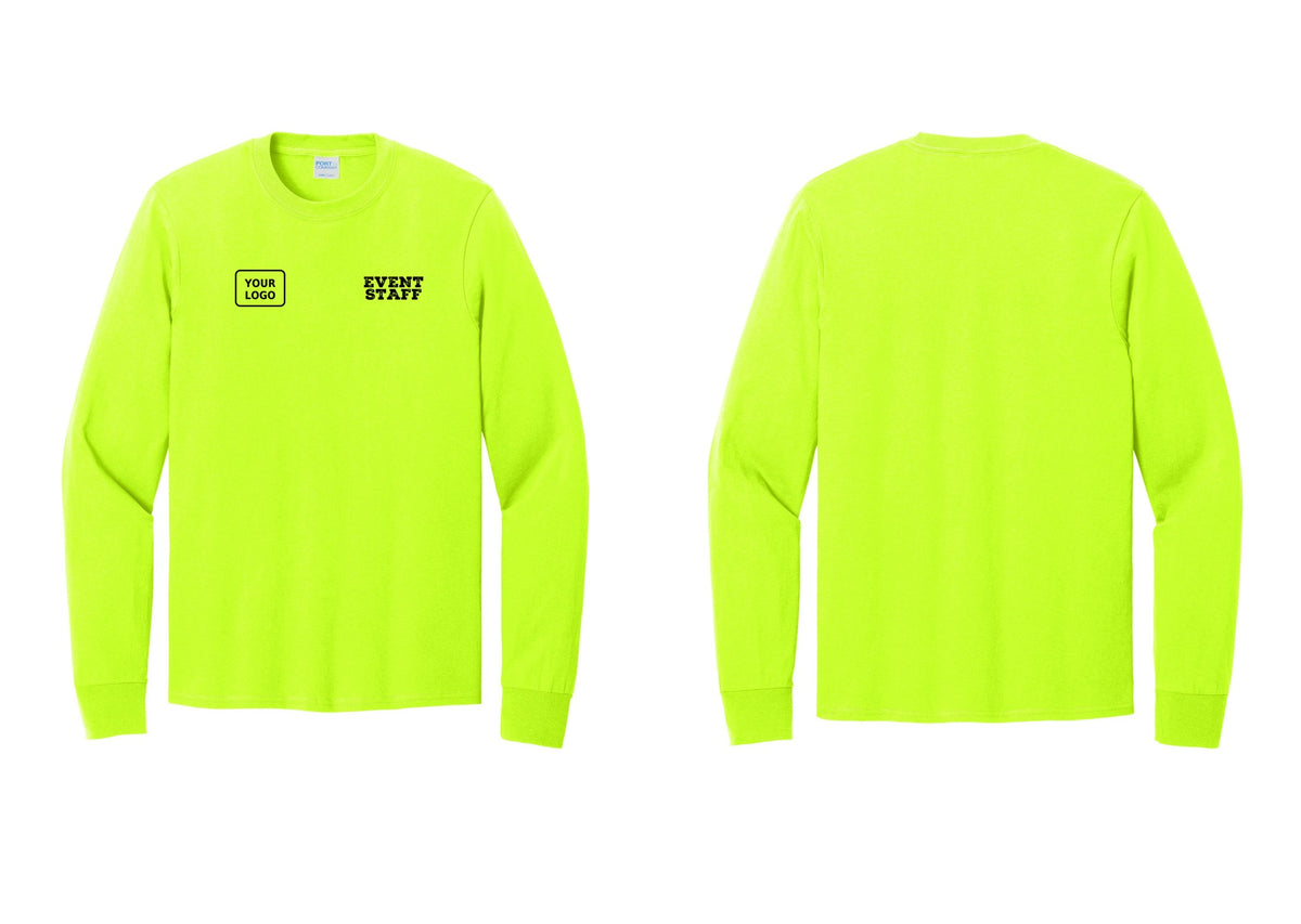 NYC Factory Custom Logo Event Staff Cotton Long Sleeve T-Shirt (Rustic) - EVENT STAFF + Your Logo - Safety Green