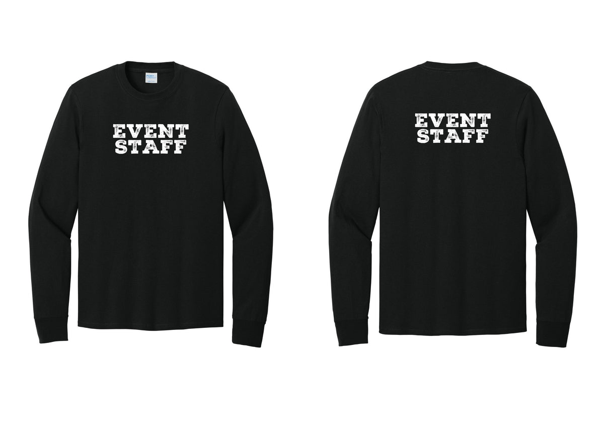 NYC Factory Event Staff Cotton Long Sleeve T-Shirt (Rustic) - Front + Back - Black