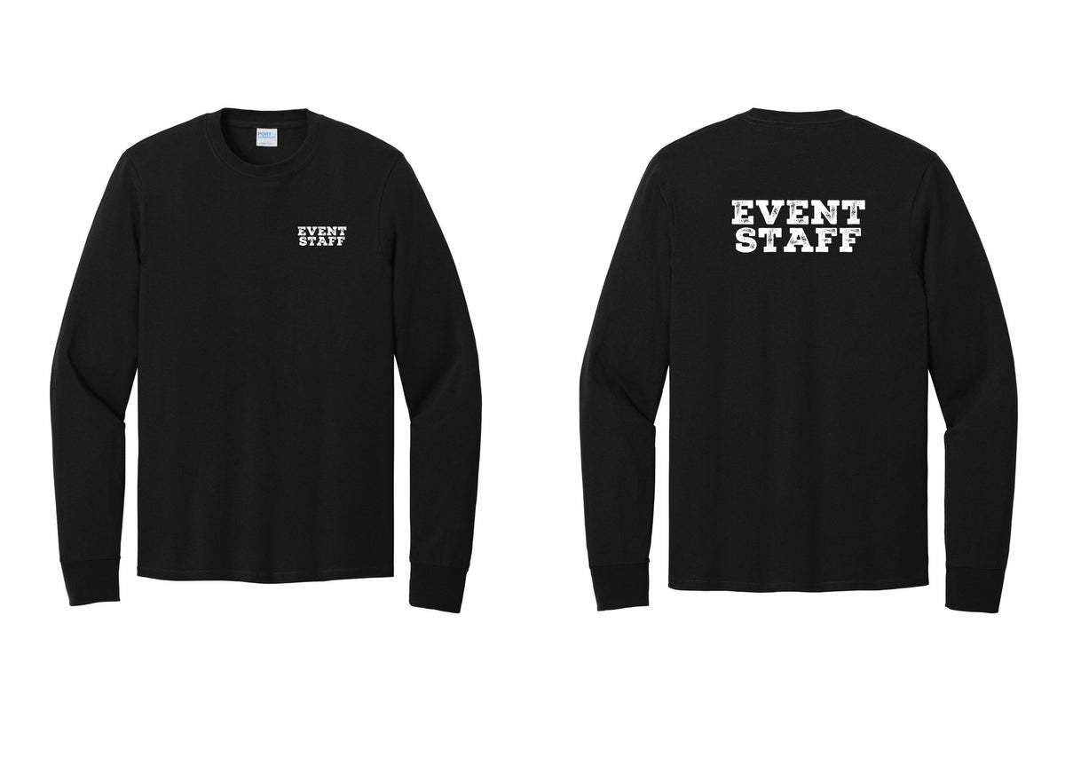 NYC Factory Event Staff Cotton Long Sleeve T-Shirt (Rustic) - Chest + Back - Black