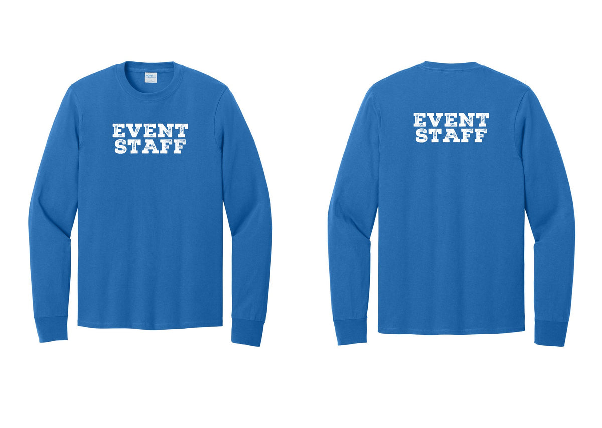 NYC Factory Event Staff Cotton Long Sleeve T-Shirt (Rustic) - Front + Back - Royal