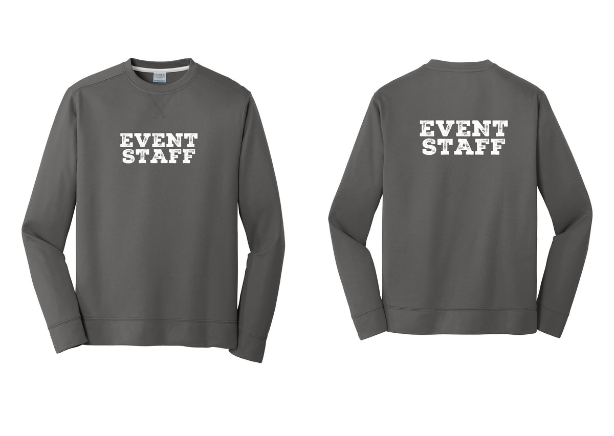 NYC Factory Event Staff Performance Fleece Crewneck Sweatshirt (Rustic) - Front + Back - Charcoal