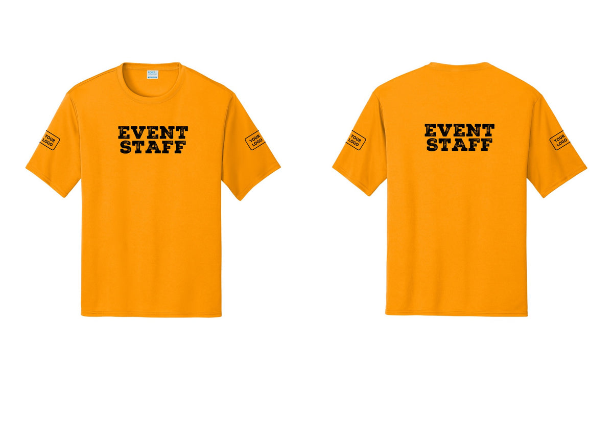 NYC Factory Custom Logo Event Staff Performance T-Shirt (Rustic) - Front + Back + Your Logo Sleeves - Gold