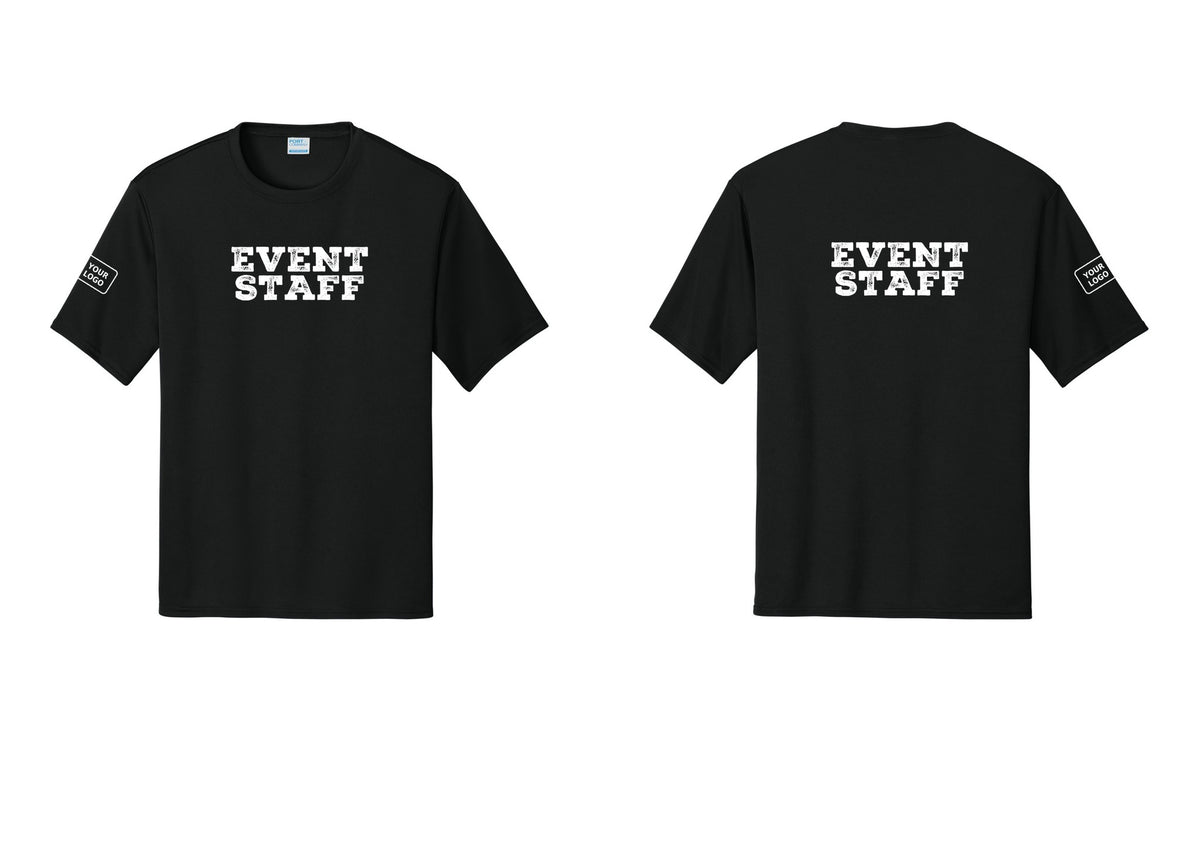 NYC Factory Custom Logo Event Staff Performance T-Shirt (Rustic) - Front + Back + Your Logo Sleeve - Black
