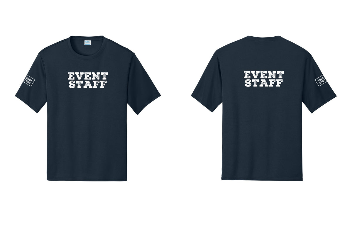 NYC Factory Custom Logo Event Staff Performance T-Shirt (Rustic) - Front + Back + Your Logo Sleeve - Navy