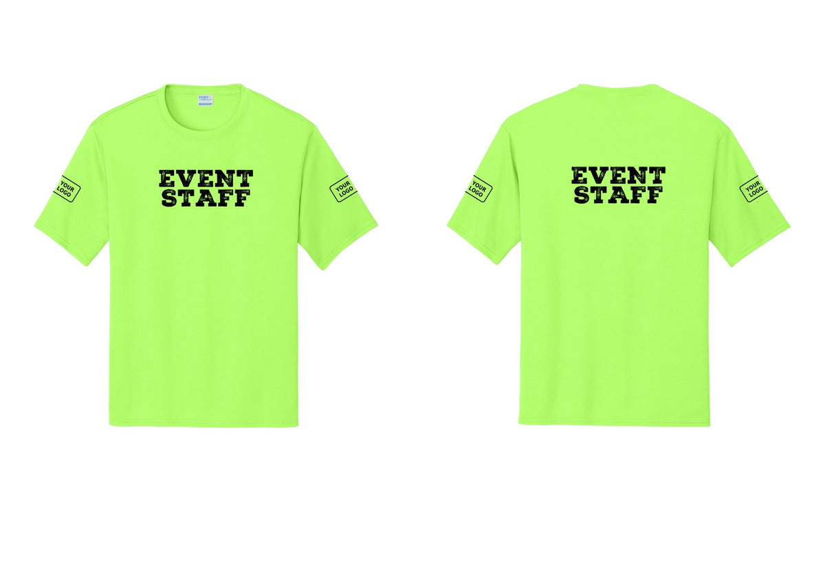 NYC Factory Custom Logo Event Staff Performance T-Shirt (Rustic) - Front + Back + Your Logo Sleeves - Neon Green