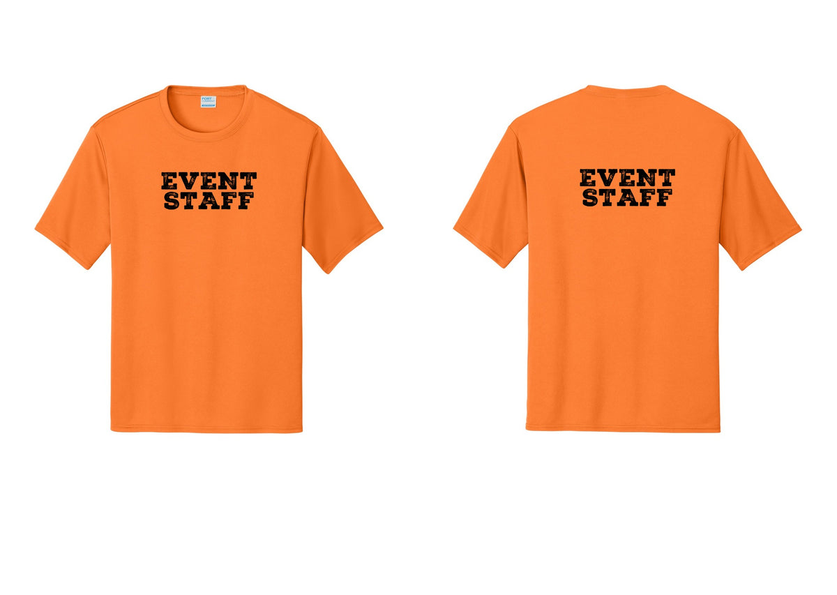 NYC Factory Event Staff Performance T-Shirt (Rustic) - Front + Back - Neon Orange