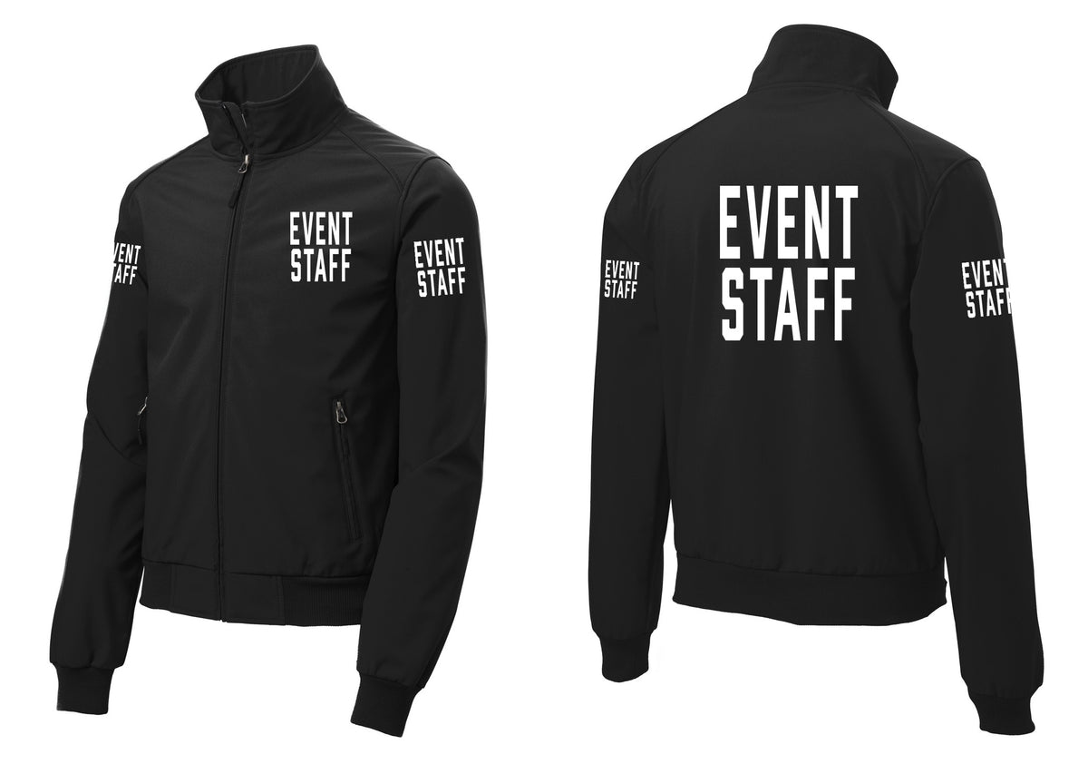 NYC Factory Event Staff Soft Shell Bomber Jacket (Classic) - Chest + Back + Event Staff Sleeves - Black