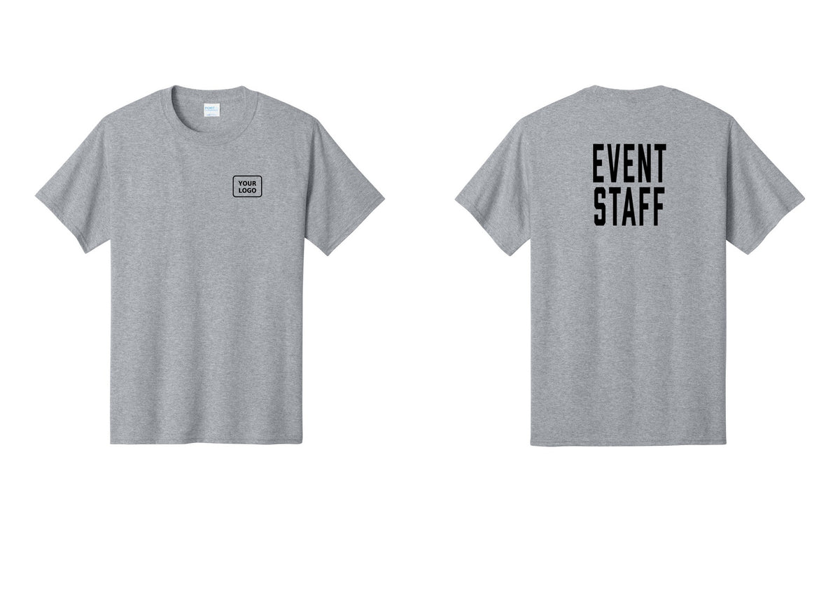 NYC Factory Custom Logo Event Staff T-Shirt, Condensed Lettering - Your Logo + Back - Athletic Heather