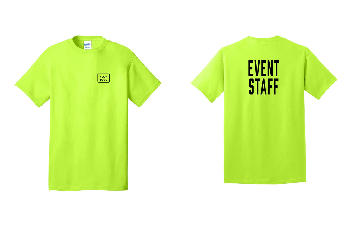 NYC Factory Custom Logo Event Staff T-Shirt, Condensed Lettering - Your Logo + Back - Safety Green
