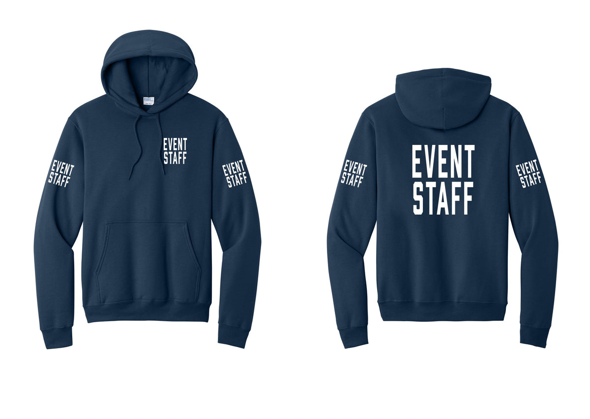 NYC Factory Event Staff Cotton Fleece Pullover Hoodie (Classic) - Chest + Back + Event Staff Sleeves - Navy